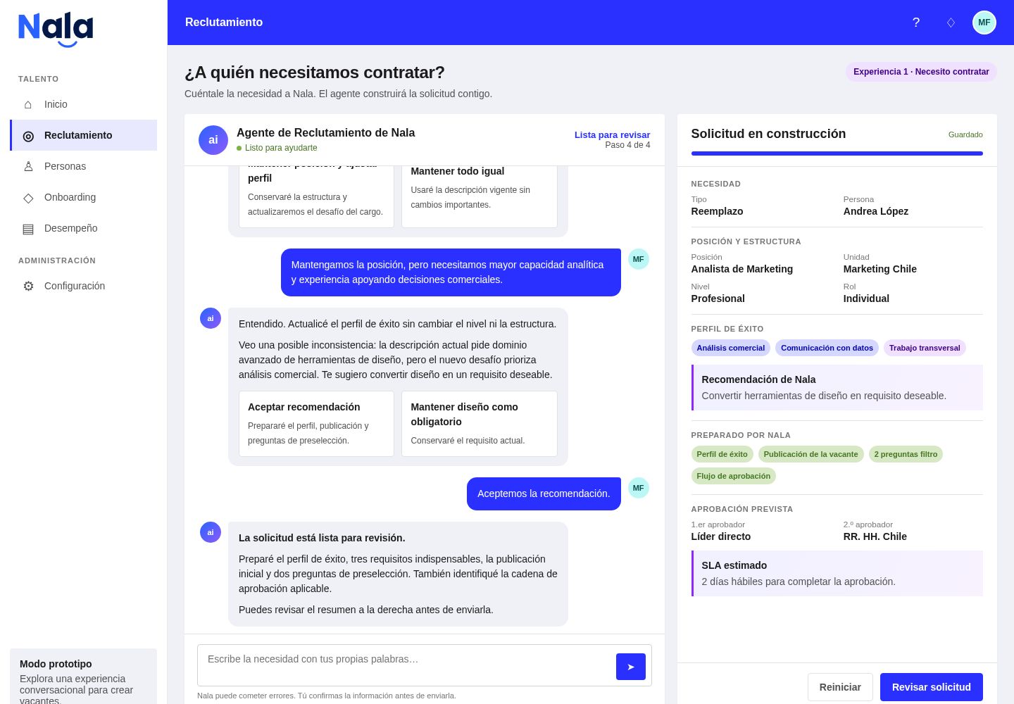 Sistema de seguimiento de candidatos (ATS), pantalla del software Nala