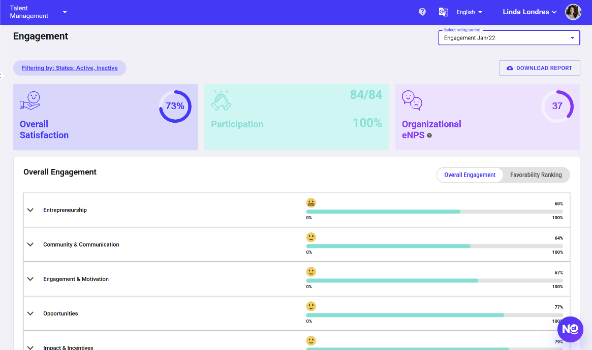 Engagement & Leadership, Nala software screen